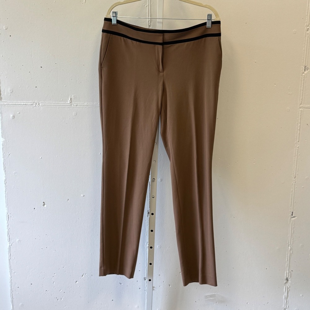 Ann‎ Taylor Women's Camel Brown Dress Pants Black Trim Straight Leg Sz 10 Career